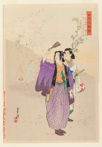 Dandies bewundern fallende Kirschblüten aus der Serie Bilder von Blumengärten, 1893 von Ogata Gekko